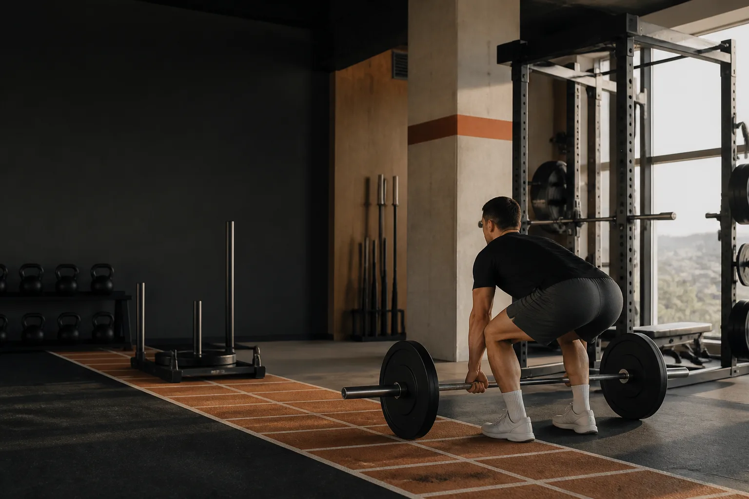 Vektör performans kulübünde ağırlık antrenmanı yapan sporcu